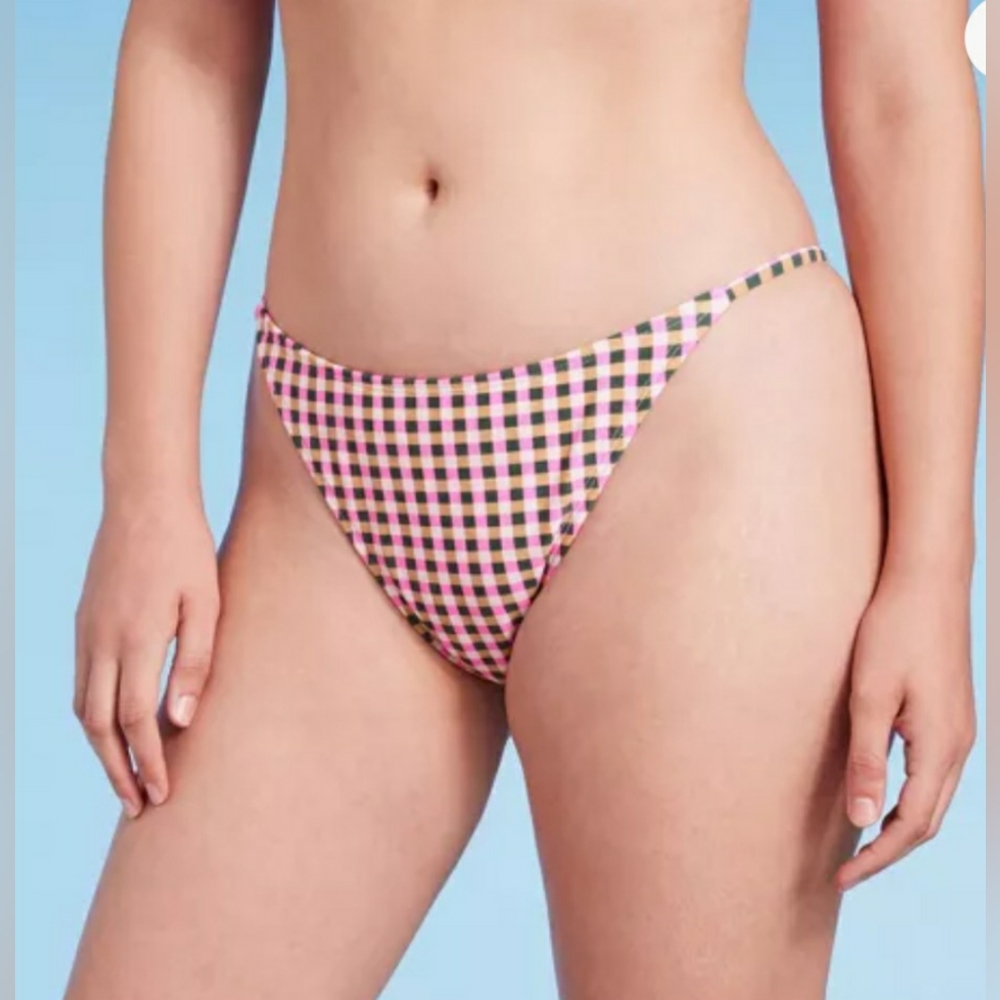 Women's High Leg Cheeky Bikini Bottom - Multi Check Print